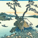 19th century Japanese woodcut showing Lake Suwa. Part of the Thirty-six Views of Mount Fuji collection by Japanese ukiyo-e artist Hokusai.